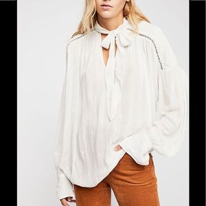 new! Free People | Romantic Tie front bow Puff Sleeve Blouse